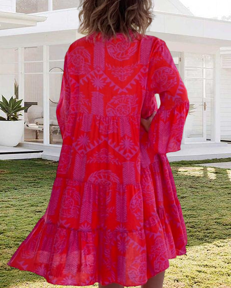 Women's Geometric Print Casual Dress with 3/4 Sleeves