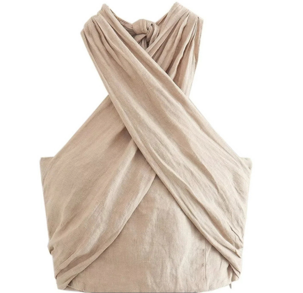Women's Halter Crop Top with Crisscross Design