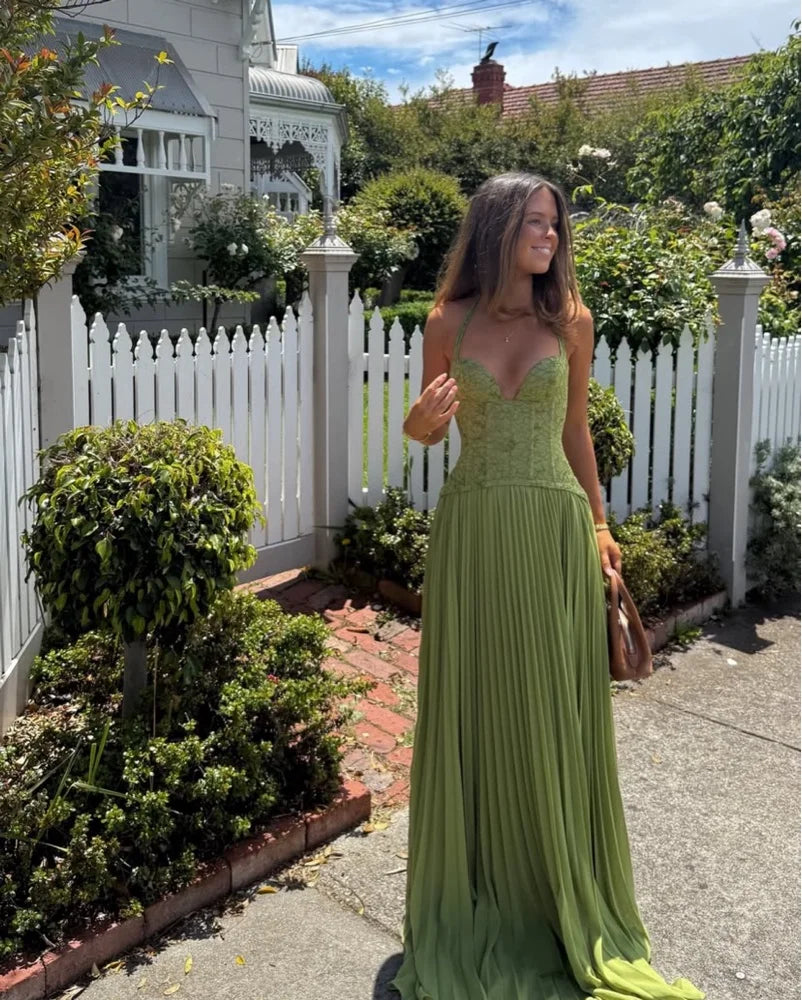 Women's Halter Maxi Dress with Vintage Corset Design