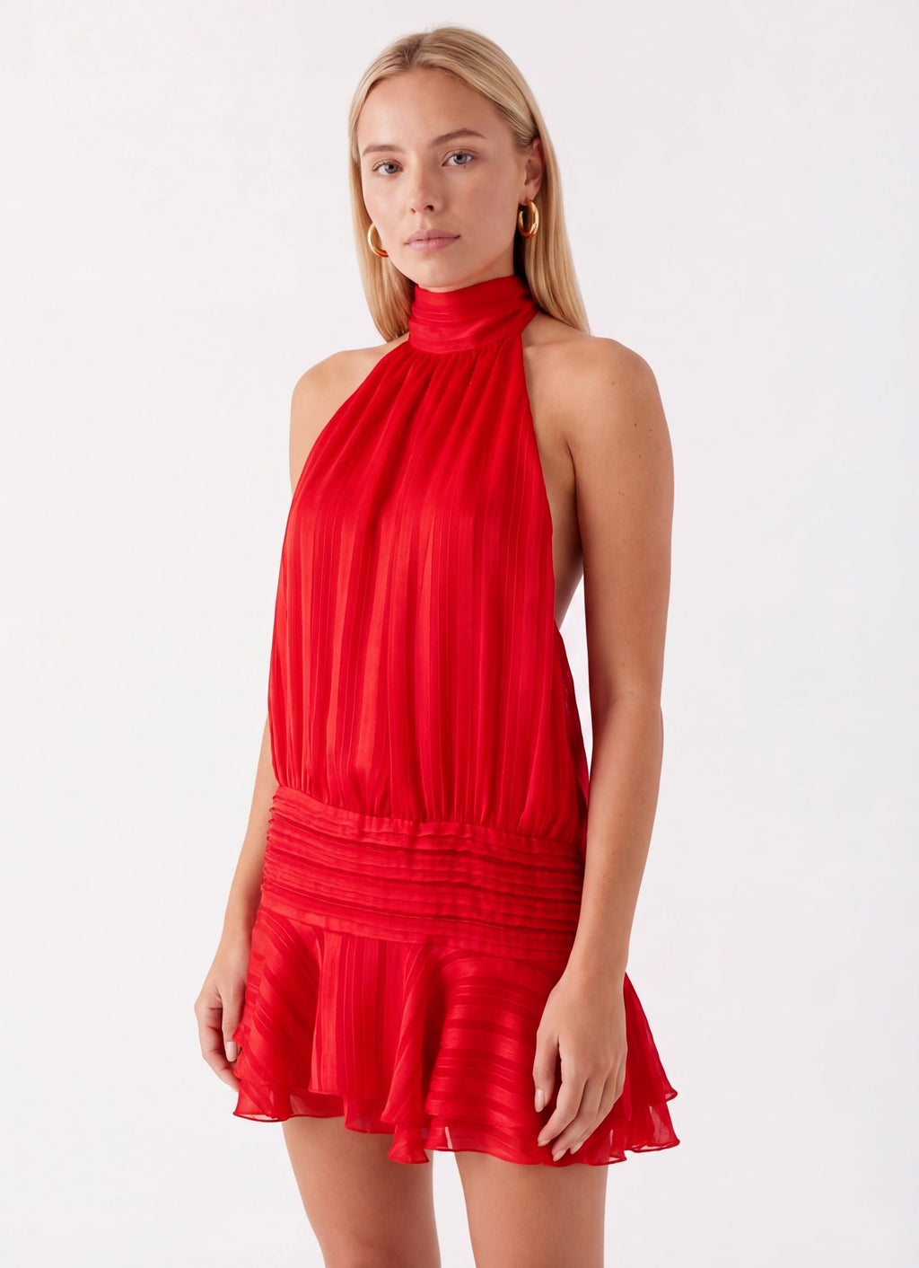 Women's Halter Mini Dress with Ruffle Skirt