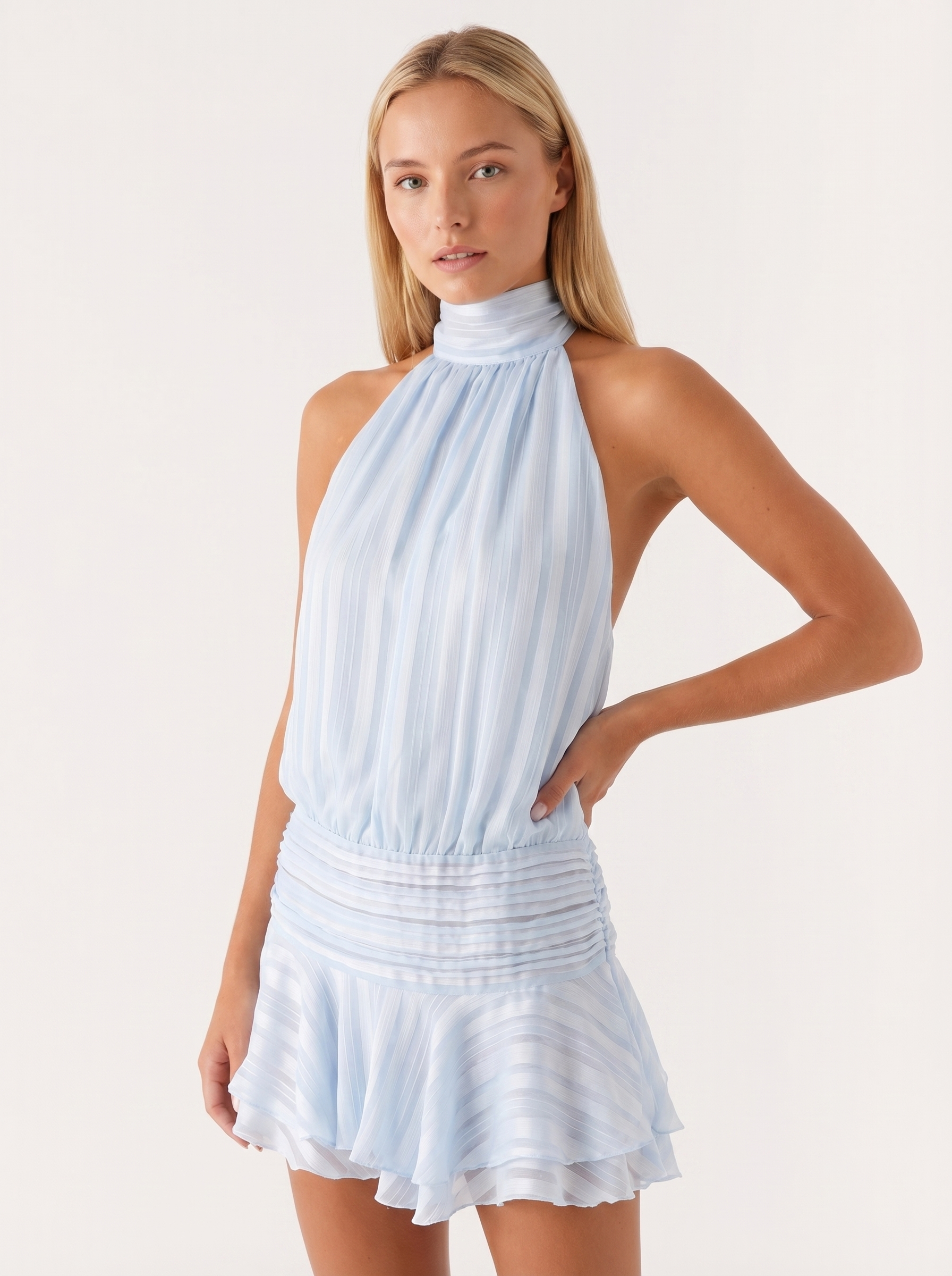 Women's Halter Mini Dress with Ruffle Skirt