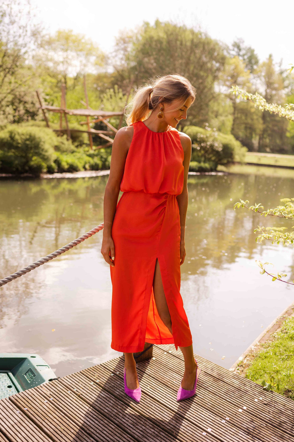 Women's Halter Neckline Midi Dress