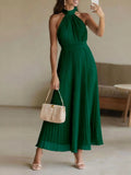 Women's Halter Pleated Evening Maxi Dress