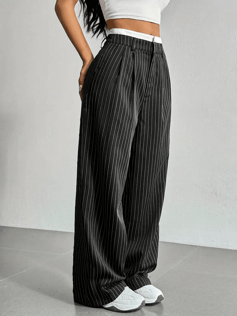 Women's High Waist Straight Leg Trousers with Pockets