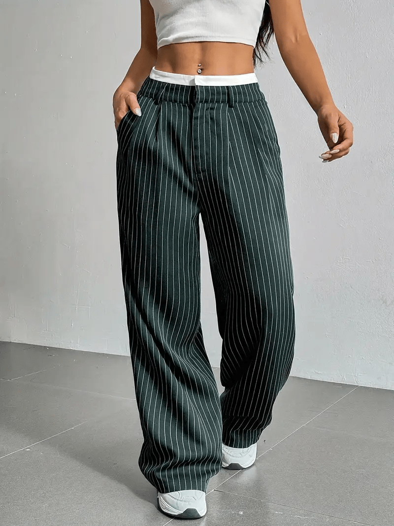 Women's High Waist Straight Leg Trousers with Pockets