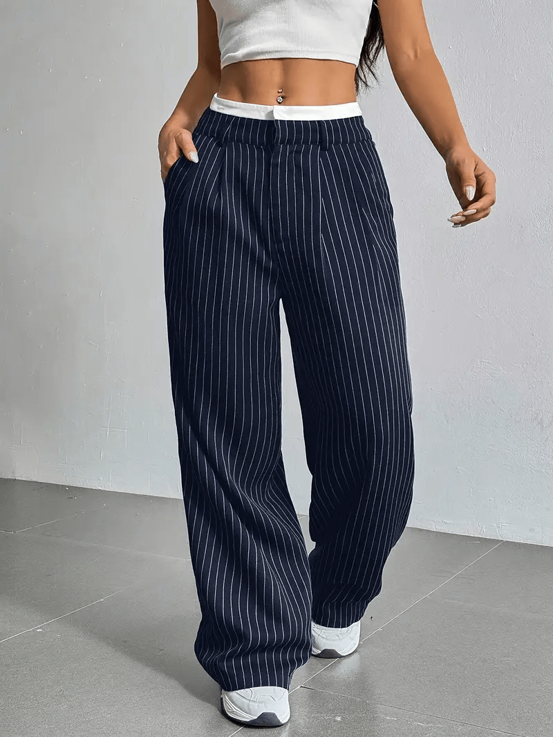Women's High Waist Straight Leg Trousers with Pockets
