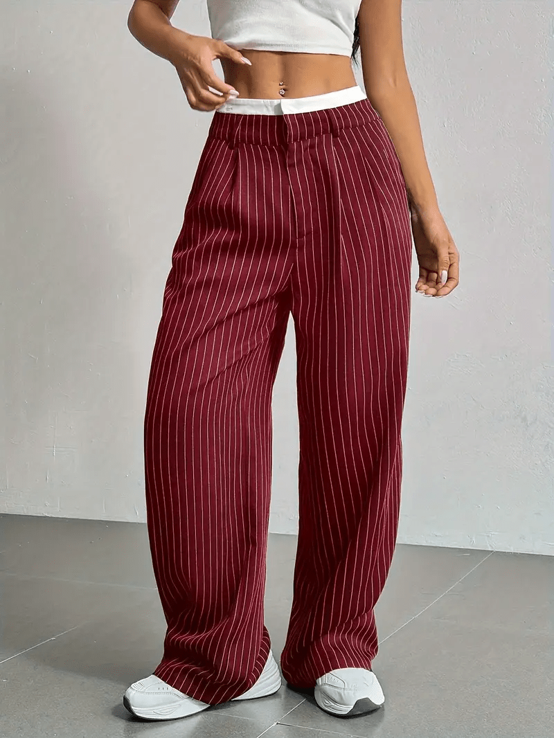 Women's High Waist Straight Leg Trousers with Pockets