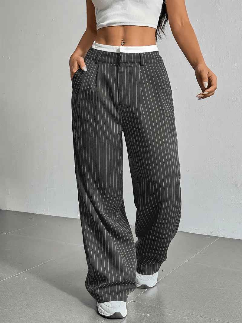 Women's High Waist Straight Leg Trousers with Pockets