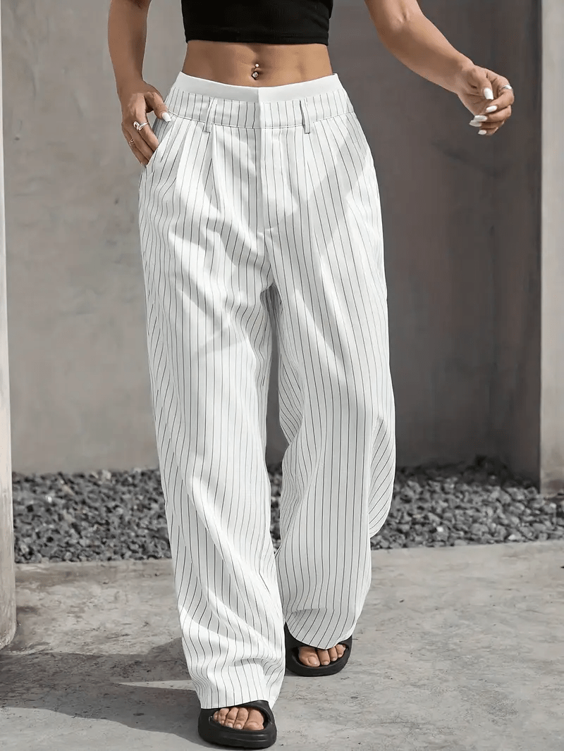 Women's High Waist Straight Leg Trousers with Pockets