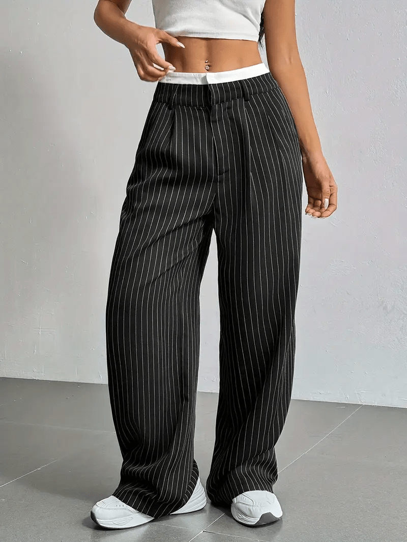Women's High Waist Straight Leg Trousers with Pockets
