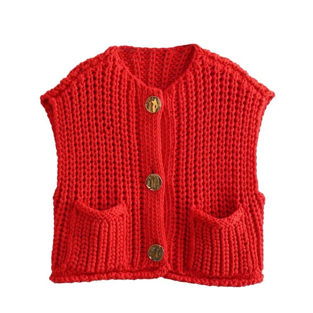 Women's Knitted Sleeveless Cardigan