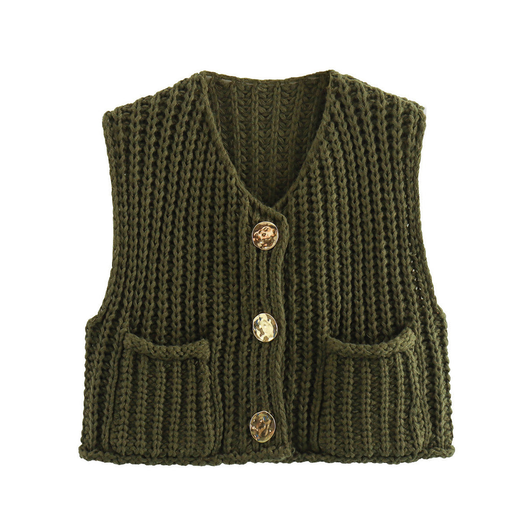 Women's Knitted Sleeveless Cardigan