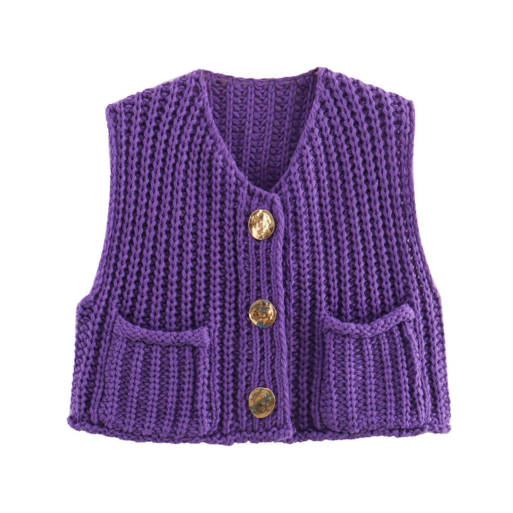 Women's Knitted Sleeveless Cardigan