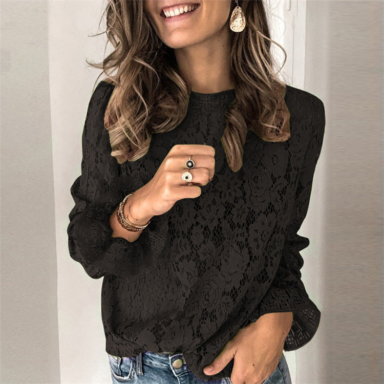 Women's Lace Hollow Blouse with Long Sleeves