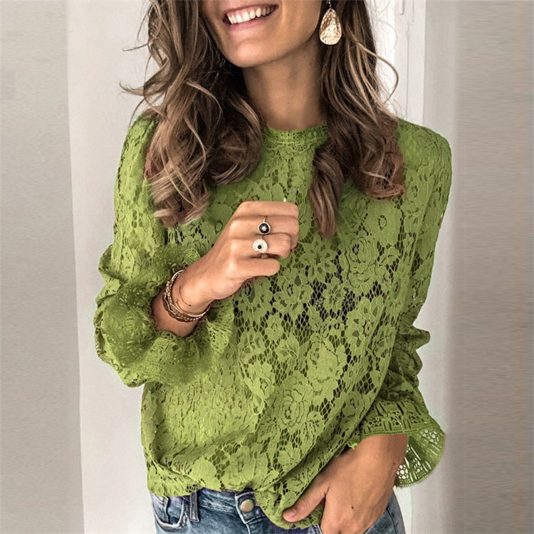 Women's Lace Hollow Blouse with Long Sleeves