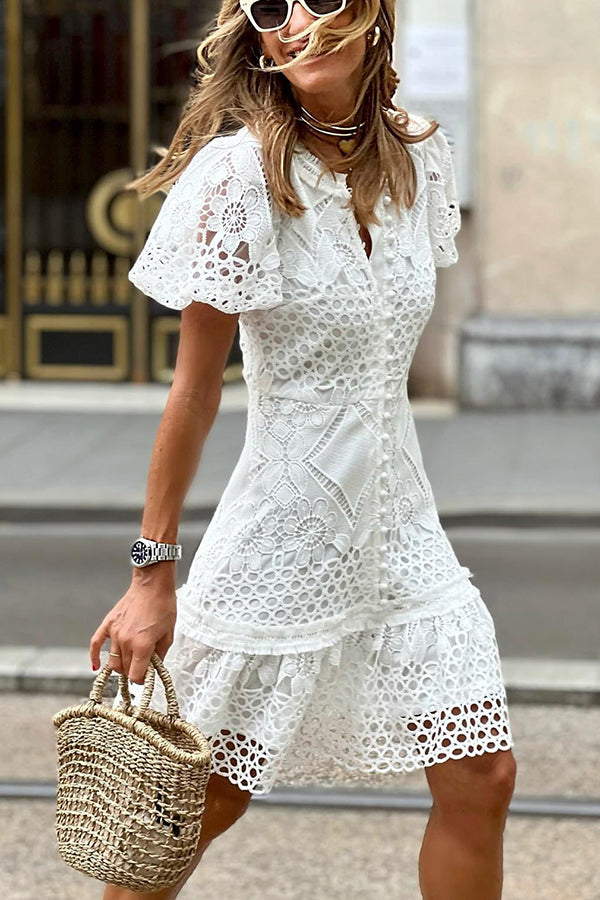 Women's Lace Puff Sleeve Summer Mini Dress