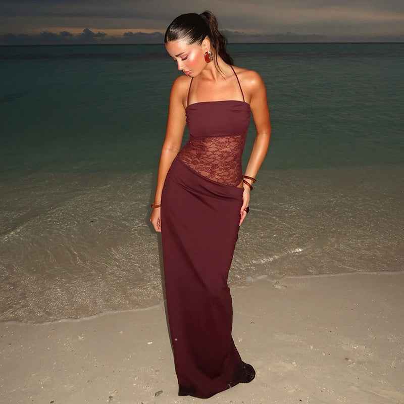 Women's Lace Strapped Maxi Dress for Summer