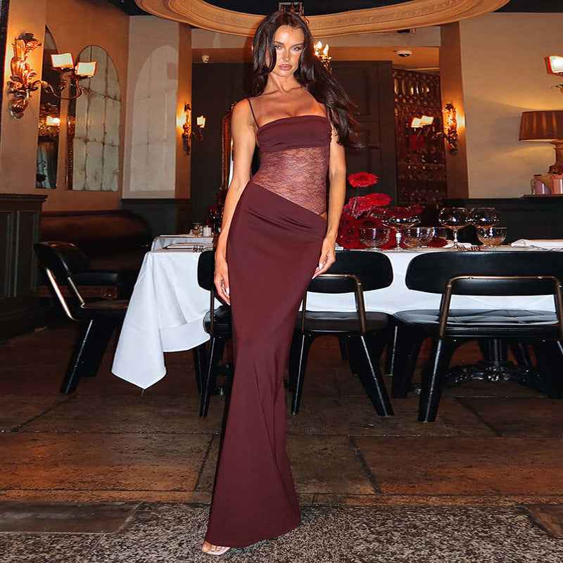 Women's Lace Strapped Maxi Dress for Summer