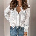 Women's Lace Trim Long Sleeve Blouse