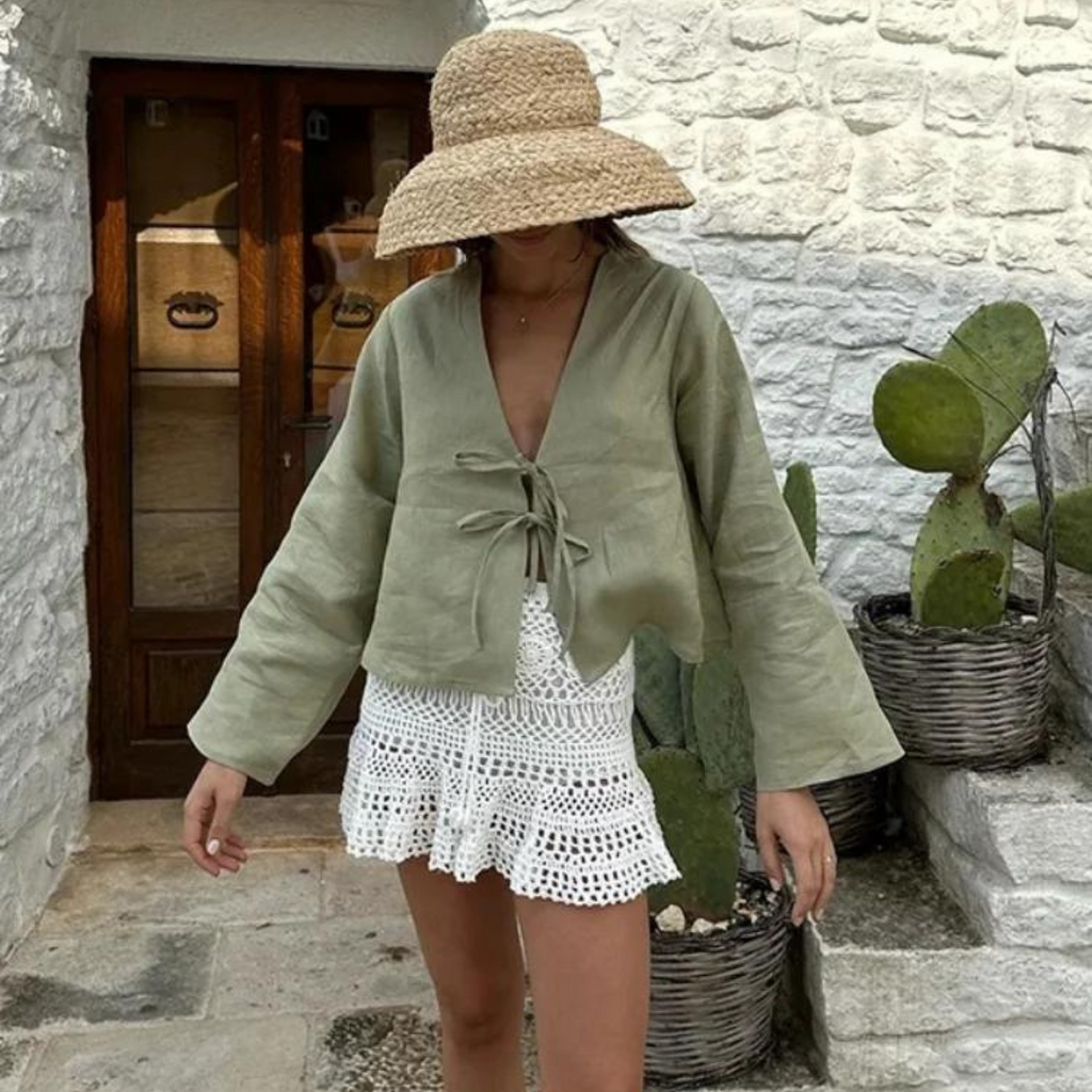 Women's Lace-Up Crop Top with Long Sleeves