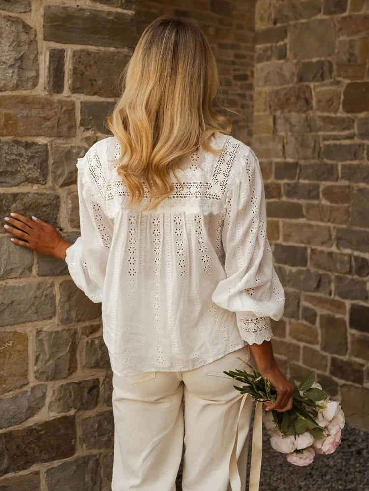 Women's Lace-Up Embroidered Blouse