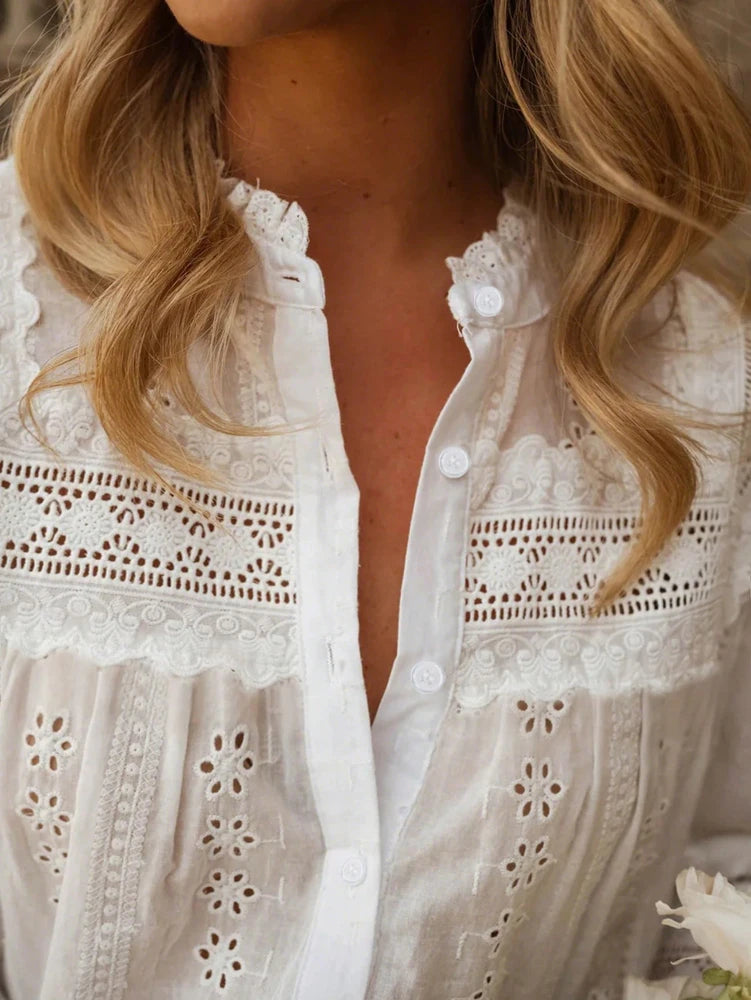 Women's Lace-Up Embroidered Blouse
