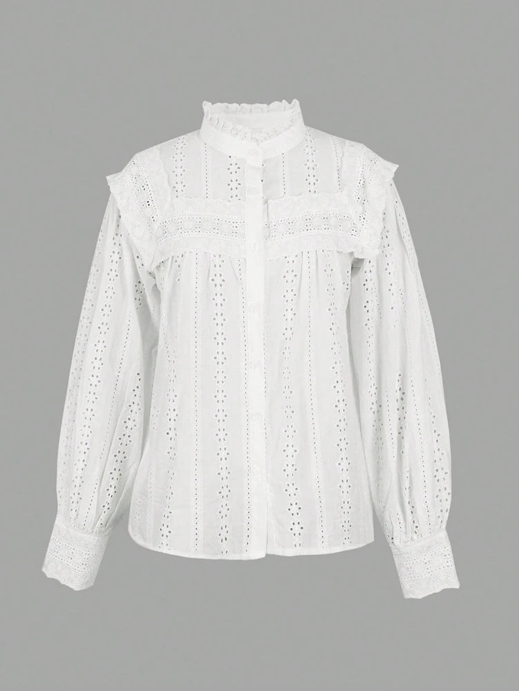 Women's Lace-Up Embroidered Blouse