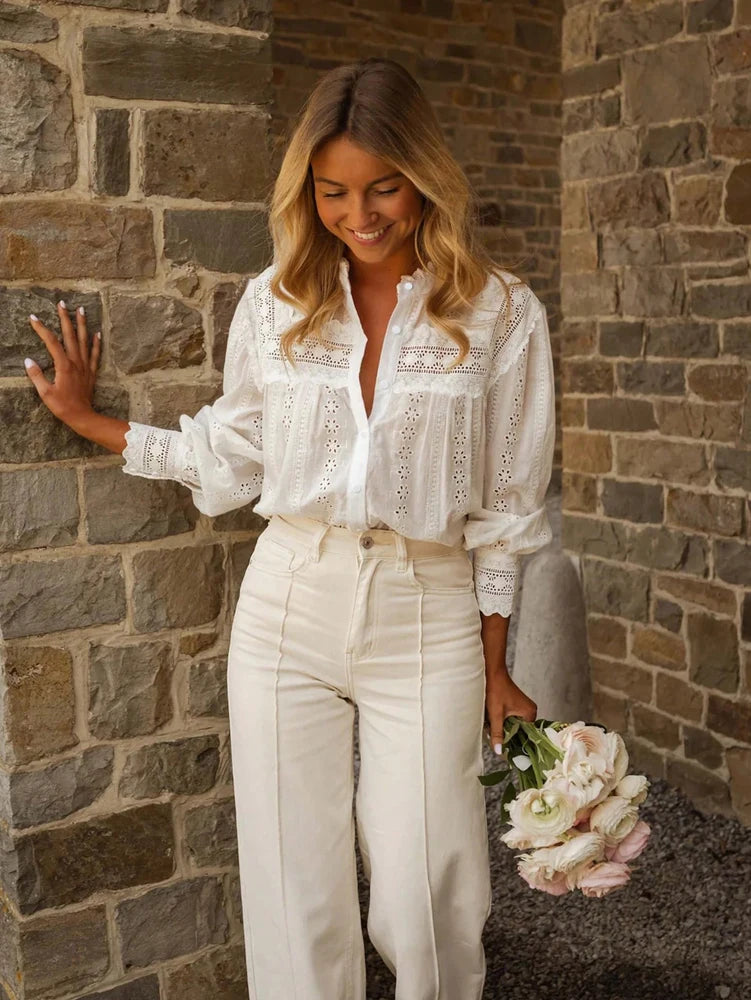 Women's Lace-Up Embroidered Blouse
