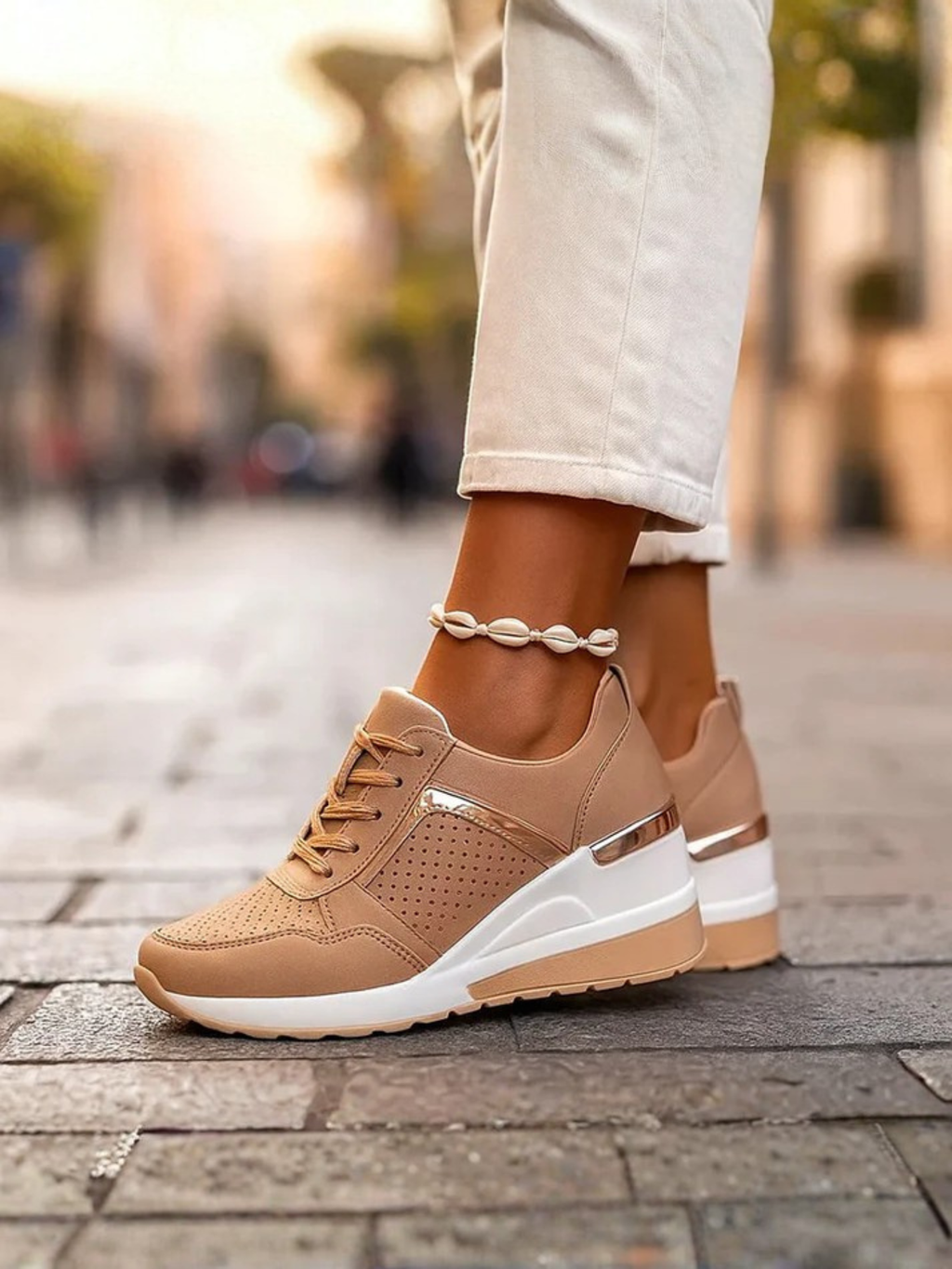 Women's Leather Wedge Sneakers for Daily Wear