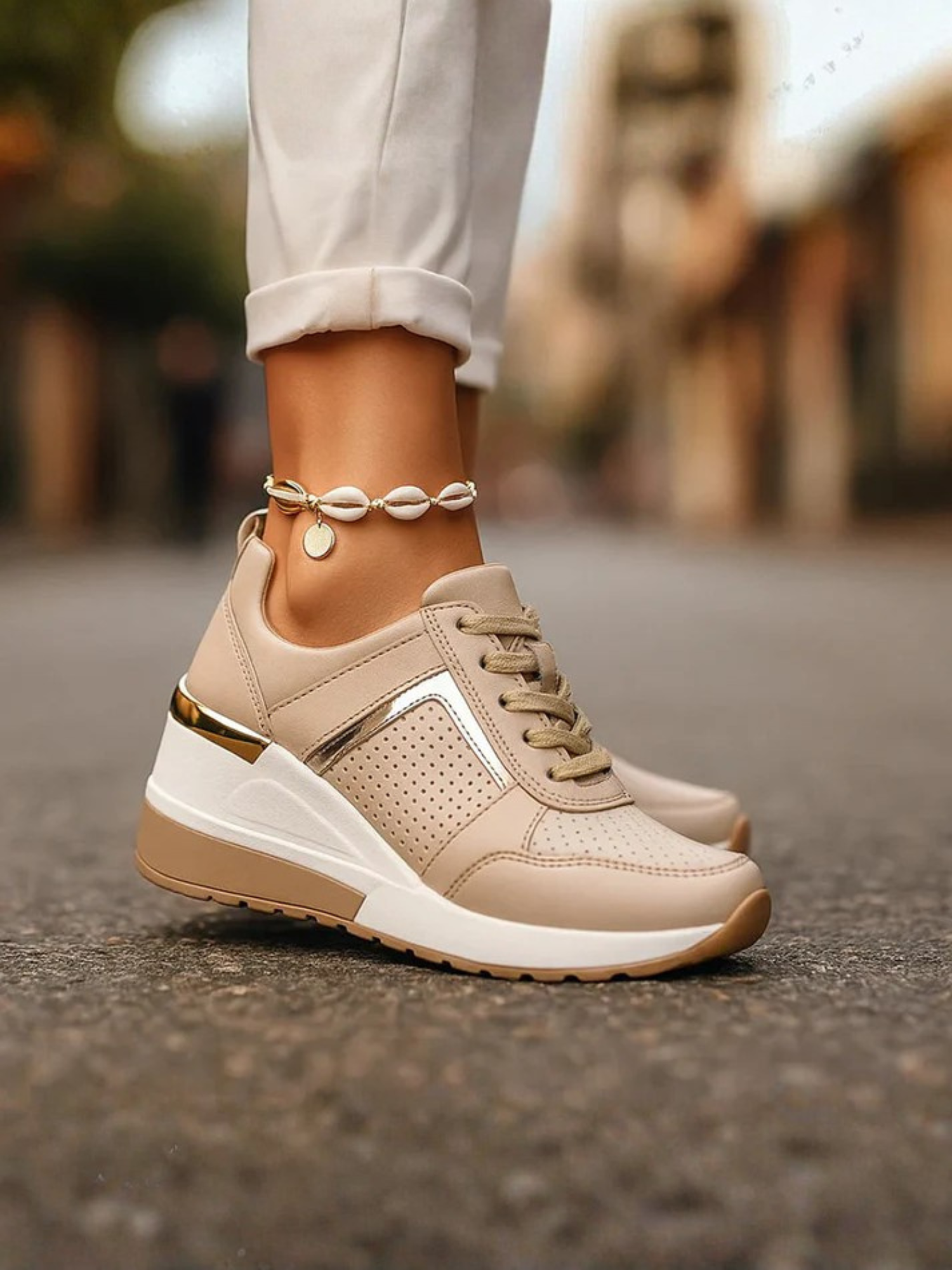 Women's Leather Wedge Sneakers for Daily Wear
