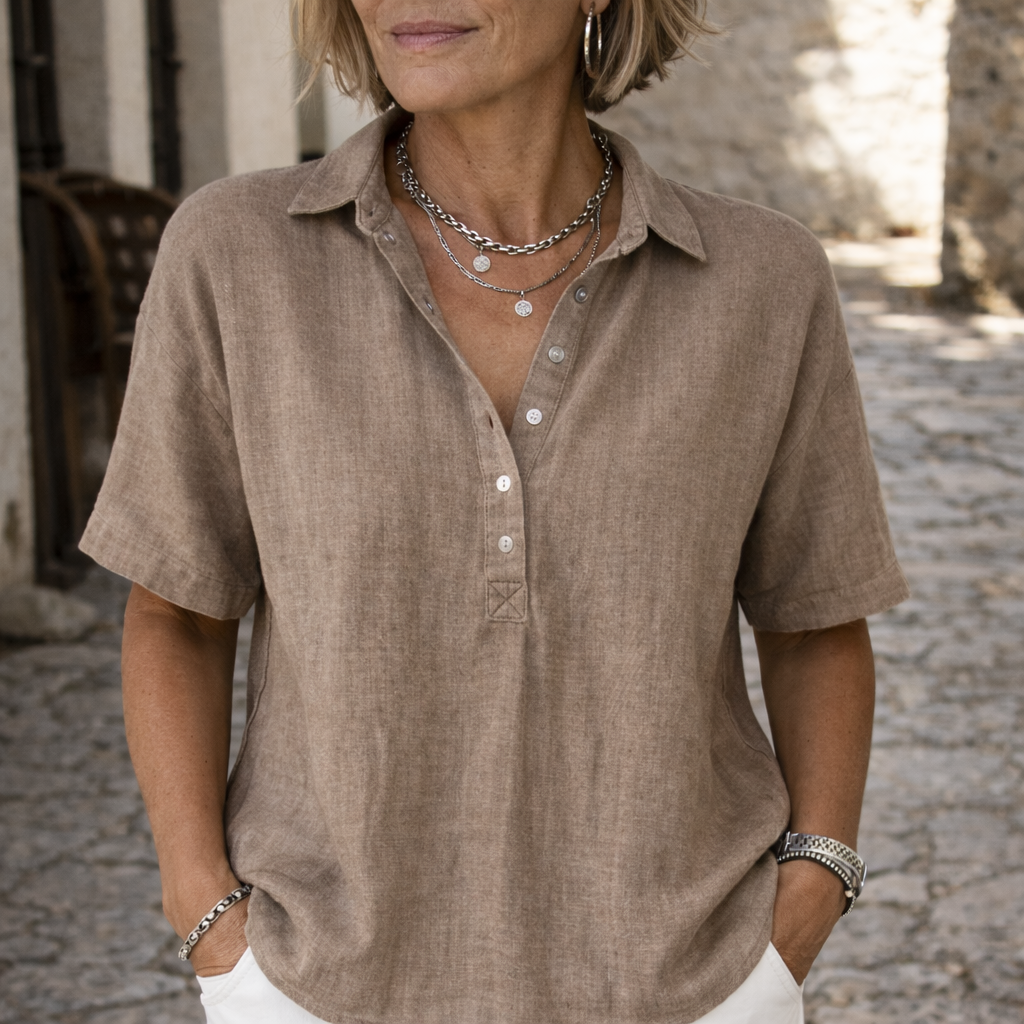 Women's Linen-Textured Drape Shirt