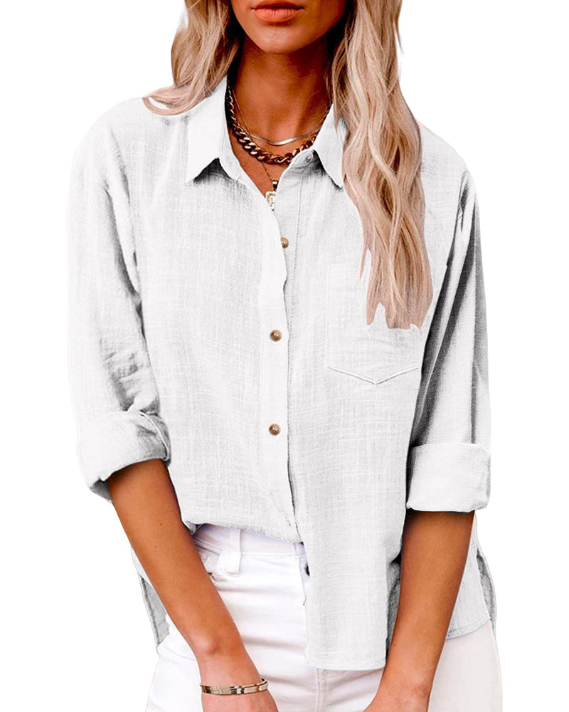 Women's Long Sleeve Casual Blouse with Chest Pockets