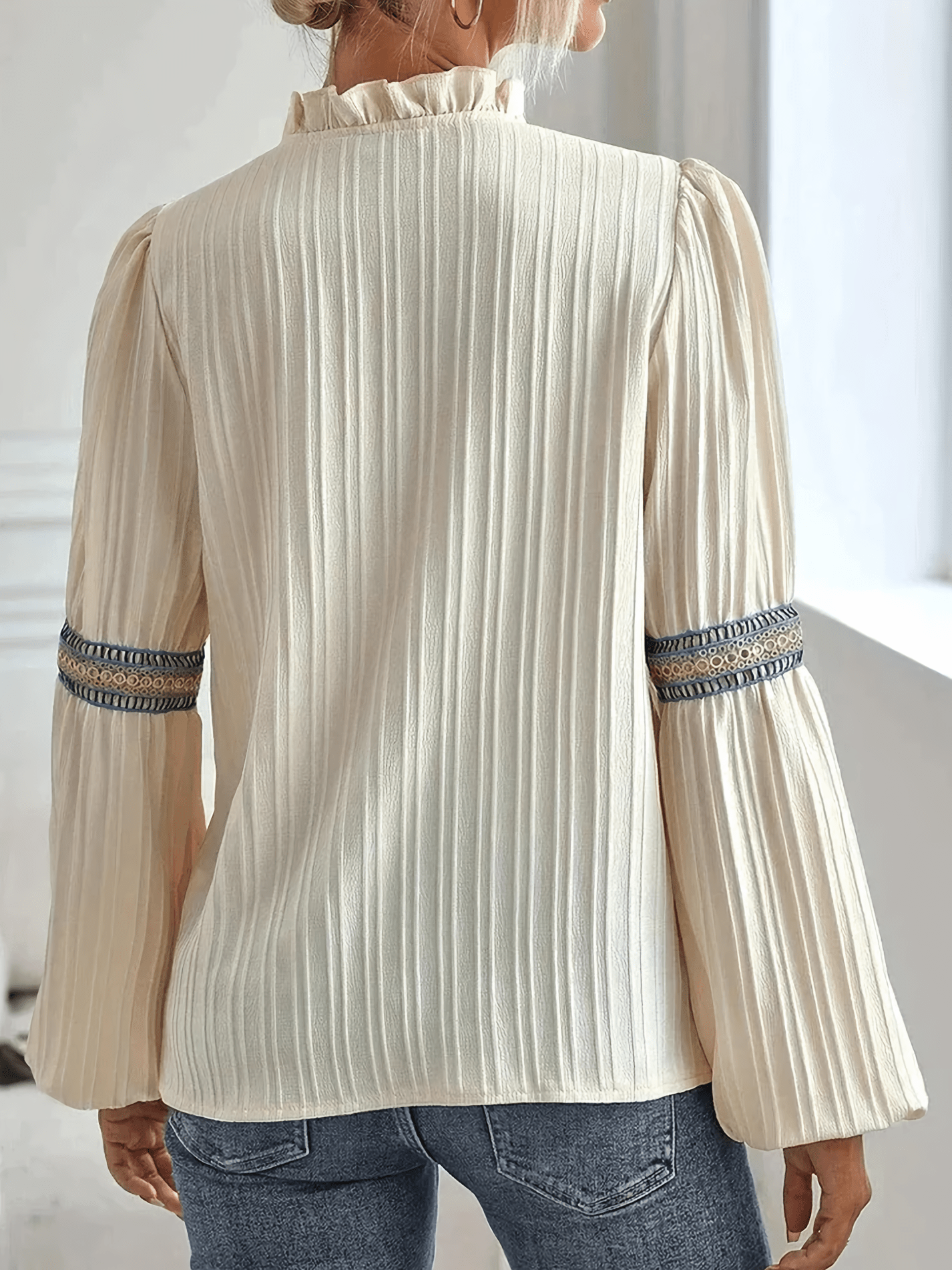 Women's Long Sleeve Pleated Blouse