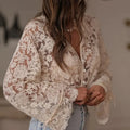 Women's Long Sleeve V-Neck Blouse with Floral Lace
