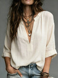 Women's Loose Fit V-Neck Summer Blouse