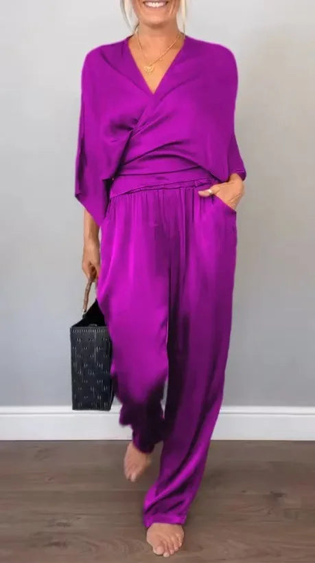 Women's Loungewear Satin Two Piece Set
