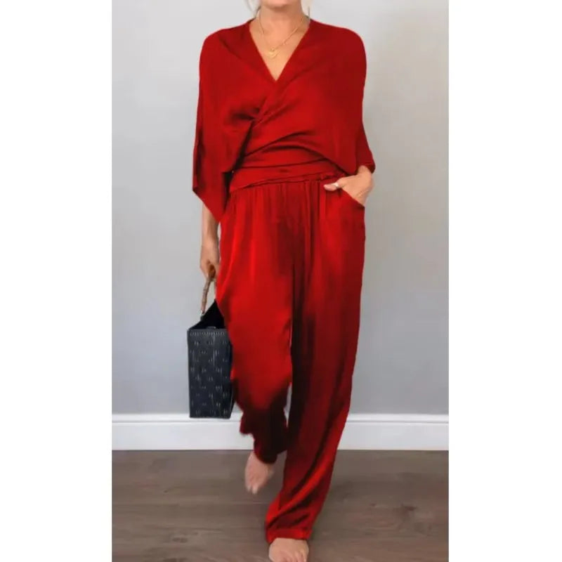Women's Loungewear Satin Two Piece Set