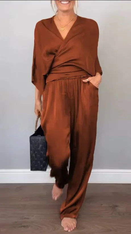 Women's Loungewear Satin Two Piece Set