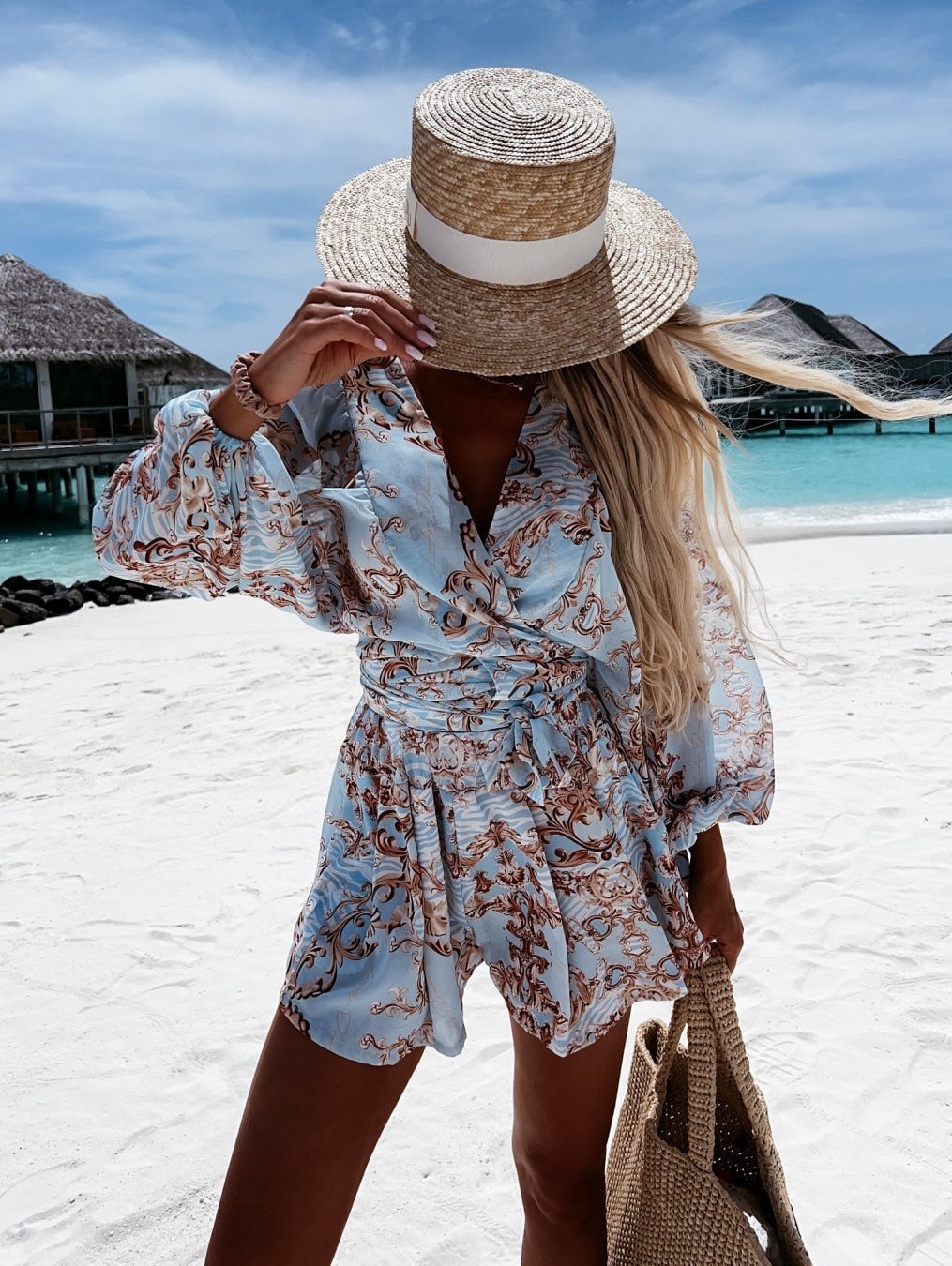 Women's Loungewear V-Neck Balloon Sleeve Short Set