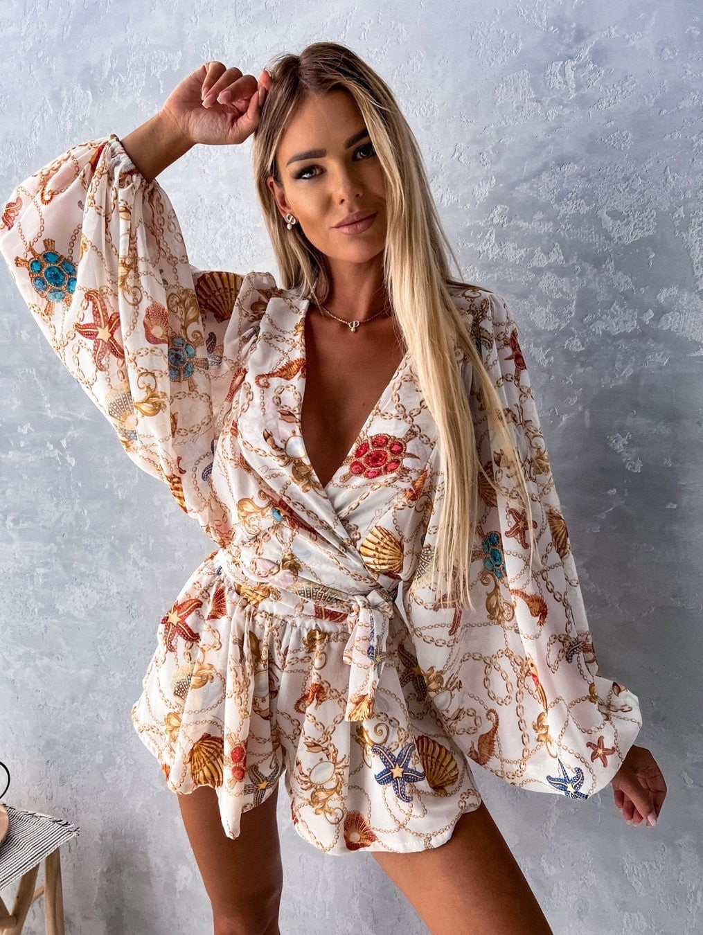 Women's Loungewear V-Neck Balloon Sleeve Short Set