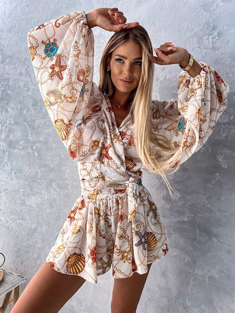 Women's Loungewear V-Neck Balloon Sleeve Short Set