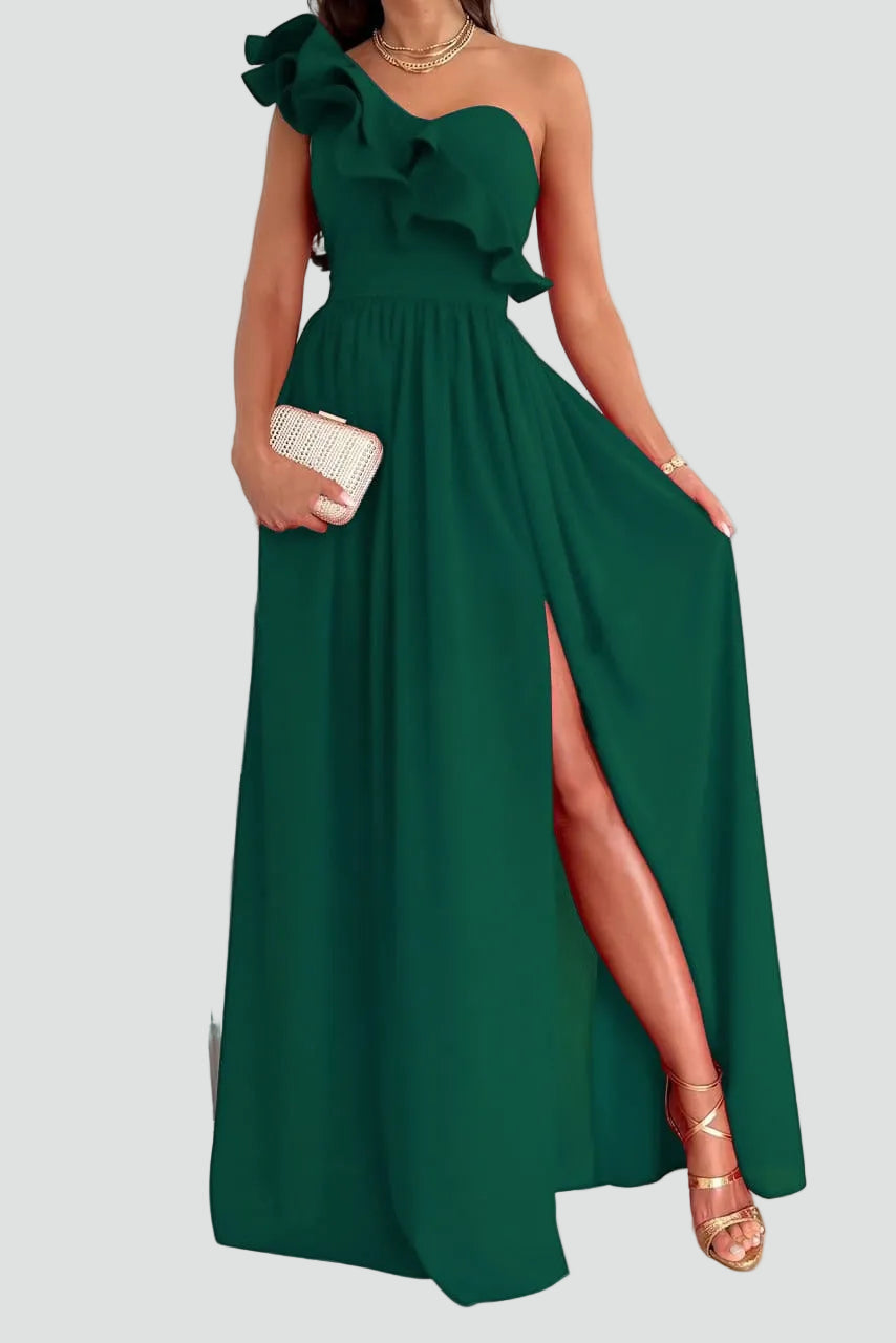 Women's Maxi Dress with Slit and Ruffle Detail