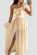 Women's Maxi Dress with Slit and Ruffle Detail