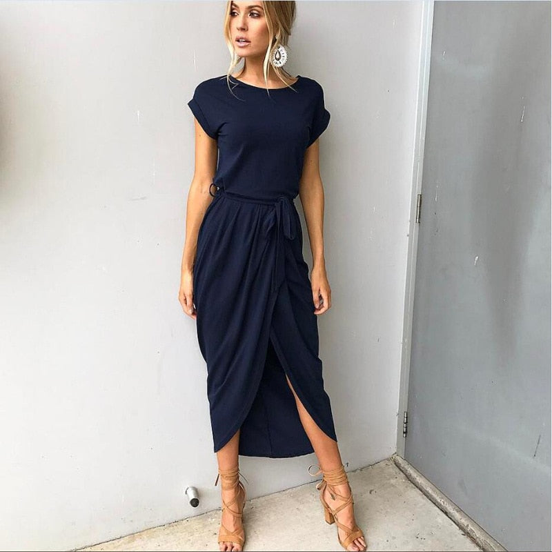 Women's Maxi Dress with Split and Bow Detail