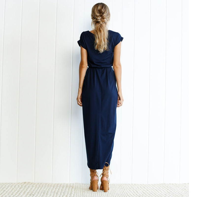 Women's Maxi Dress with Split and Bow Detail