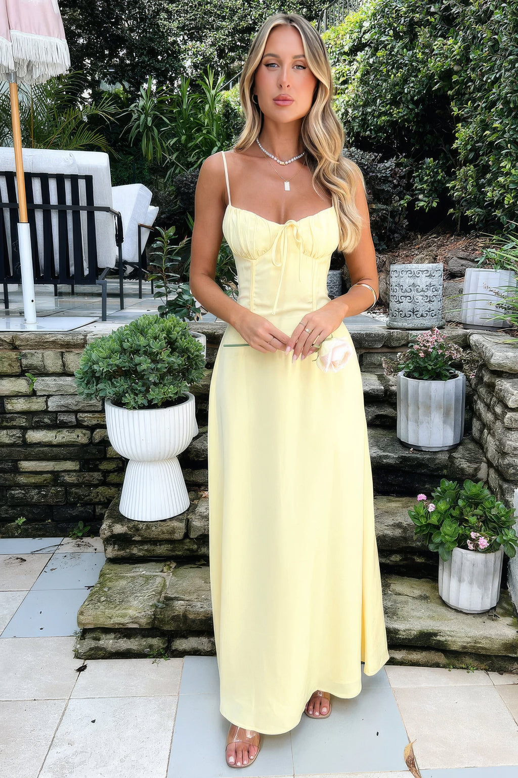 Women's Maxi Dress with Sweetheart Neckline and Bow Detail