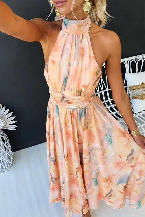 Women's Maxi Dress with Tie Neck and Open Back