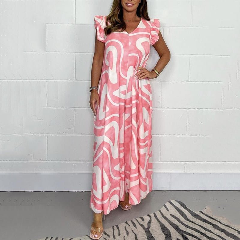 Women's Maxi V-Neck Dress with Abstract Print
