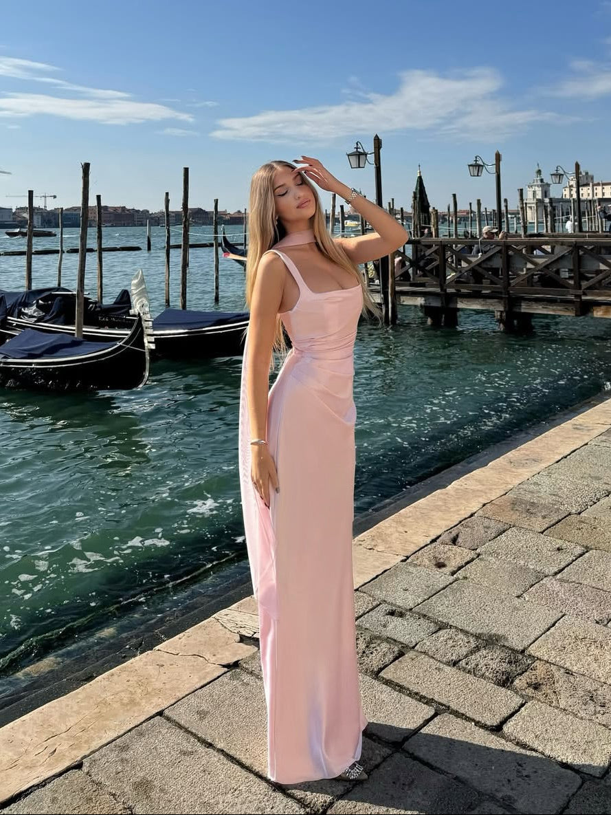 Women's Maxi Wedding Dress with High Collar
