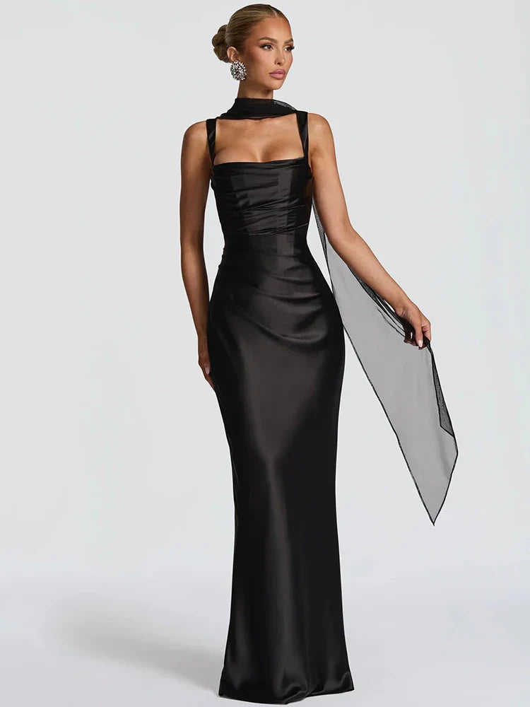 Women's Maxi Wedding Dress with High Collar